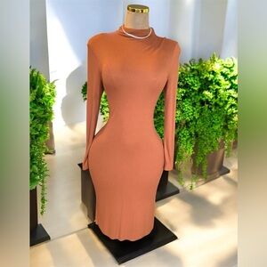 Elegant Long Sleeve Brown Dress
